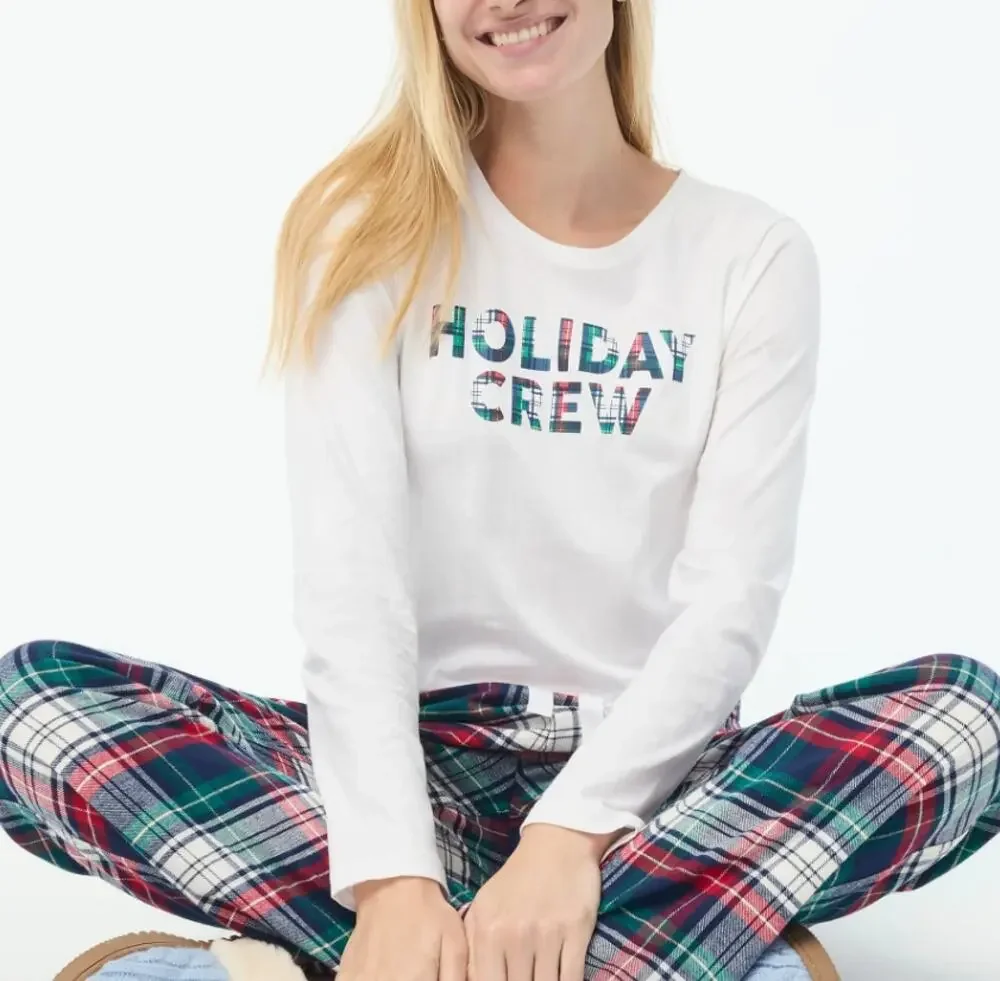 J.Crew Long-sleeve Holiday Crew Graphic Tee WMNS 3X Plus White Crewneck Slim Fit